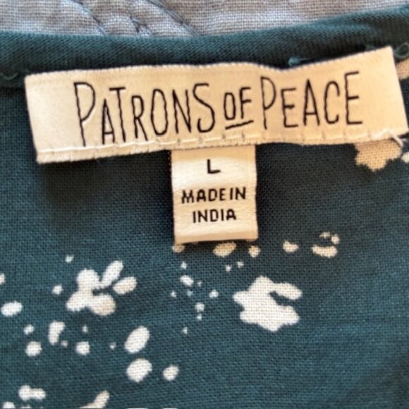 Patrons of Peace Teal Paisley Faux Wrap Maxi Dress w/Split Flutter Sleeves Sz L - Picture 11 of 13